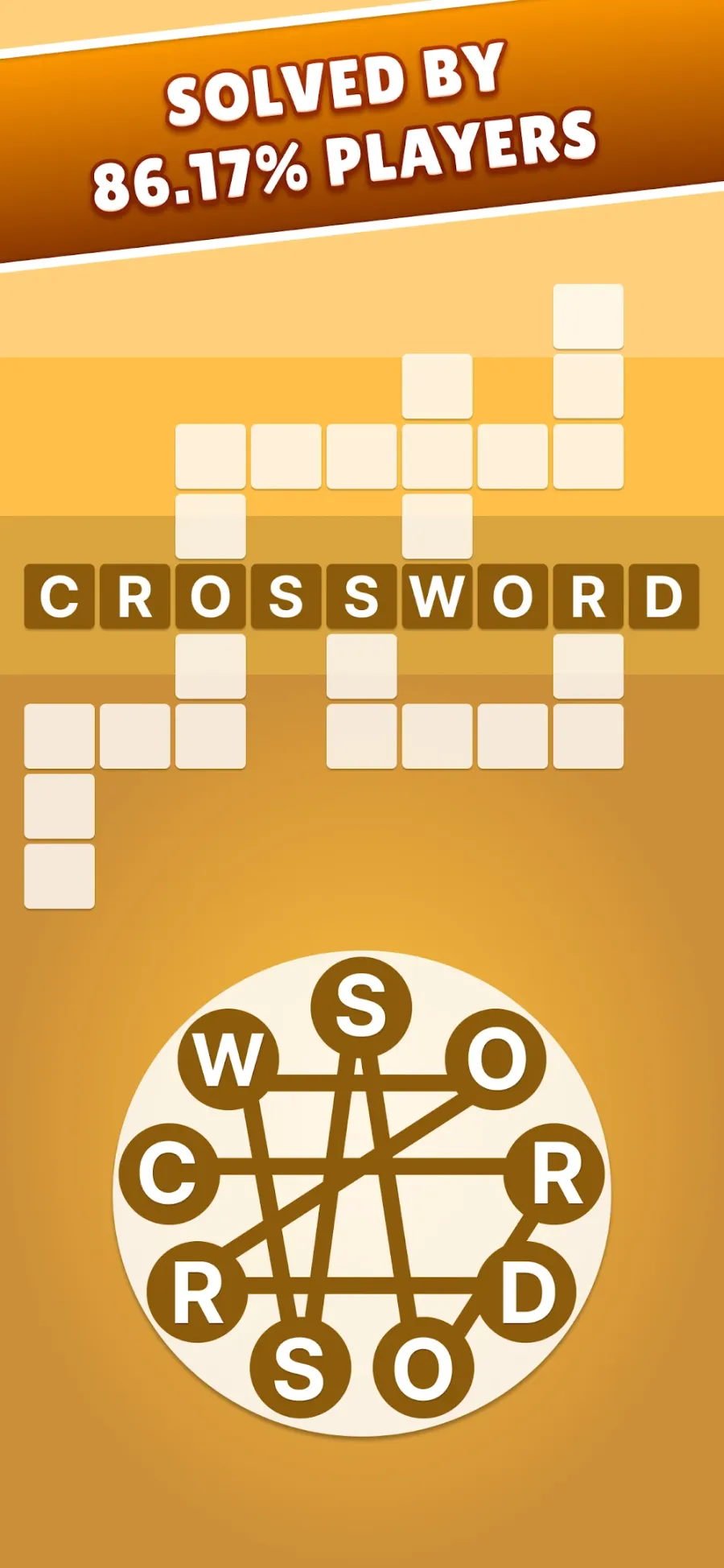 Crossword Jam szókereső játék képernyője a CROSSWORD szóval és a betűkoronggal